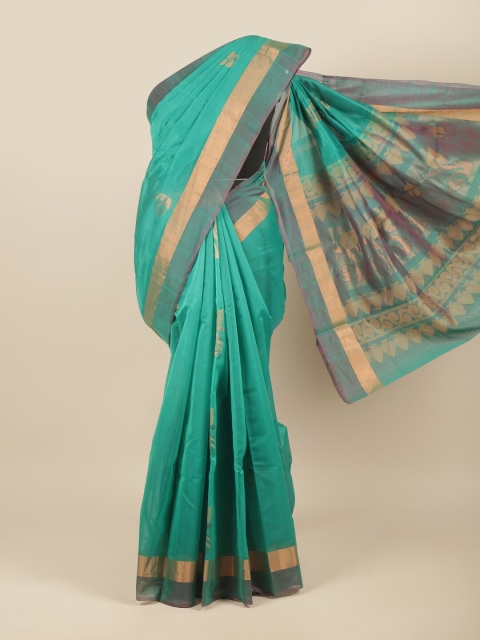 

Pothys Green & Gold-Toned Ethnic Motifs Zari Pure Silk Saree