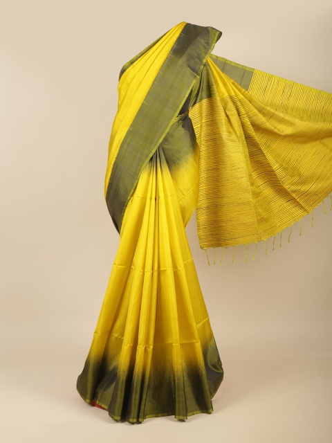 

Pothys Yellow & Green Zari Pure Silk Kanjeevaram Saree
