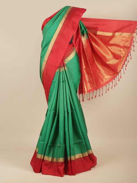 

Pothys Green & Red Pure Silk Kanjeevaram Saree