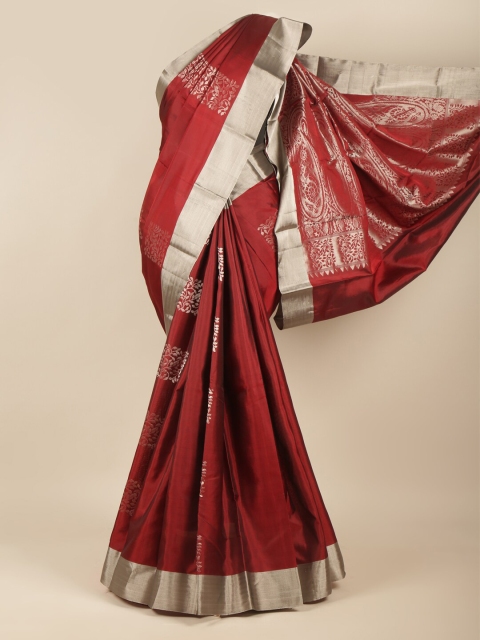 

Pothys Maroon & Gold-Toned Ethnic Motifs Pure Silk Kanjeevaram Saree