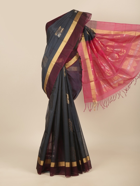 

Pothys Blue & Gold-Toned Ethnic Motifs Zari Pure Silk Saree
