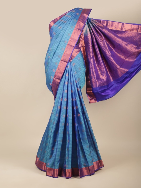 

Pothys Blue & Copper-Toned Woven Design Zari Pure Silk Kanjeevaram Saree
