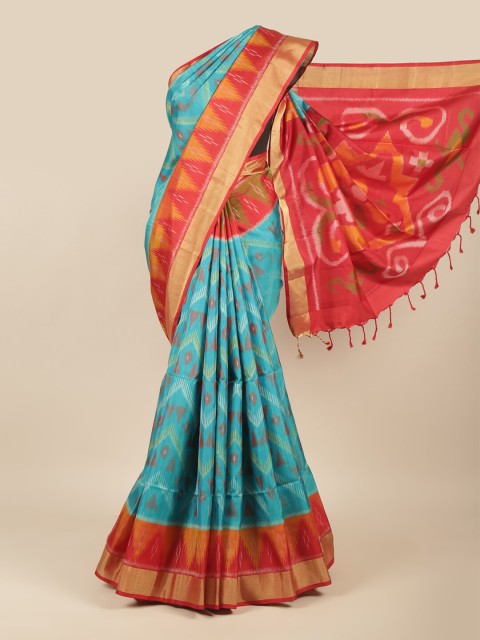 

Pothys Blue & Red Zari Pure Silk Kanjeevaram Saree