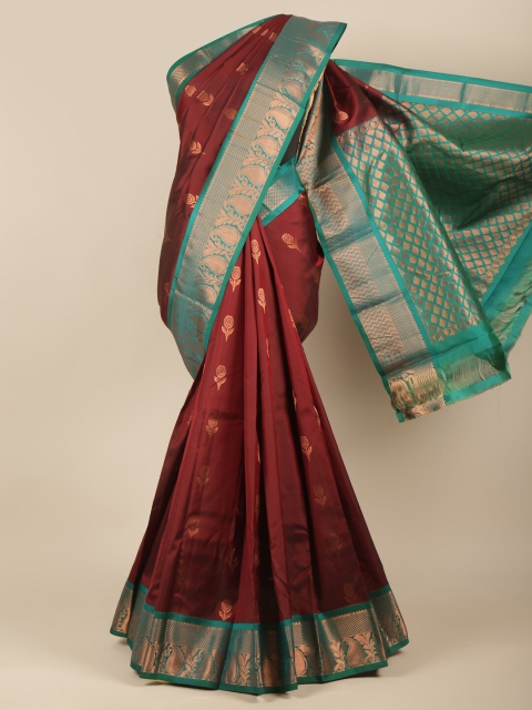 

Pothys Maroon & Green Woven Design Zari Pure Silk Kanjeevaram Saree