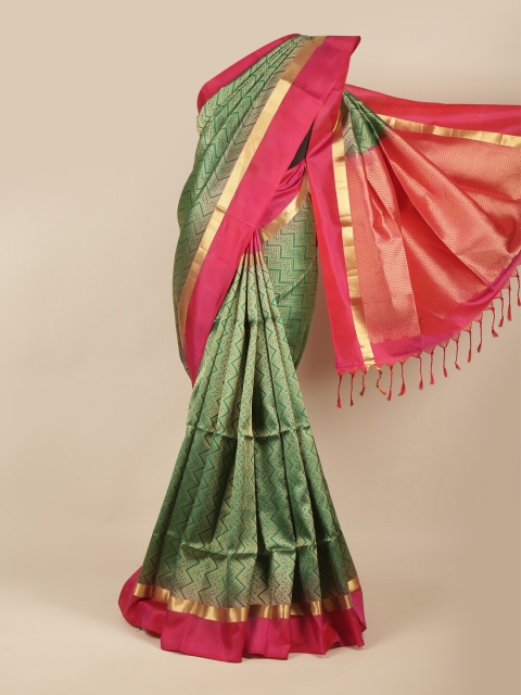 

Pothys Green & Fuchsia Ethnic Motifs Zari Pure Silk Kanjeevaram Saree