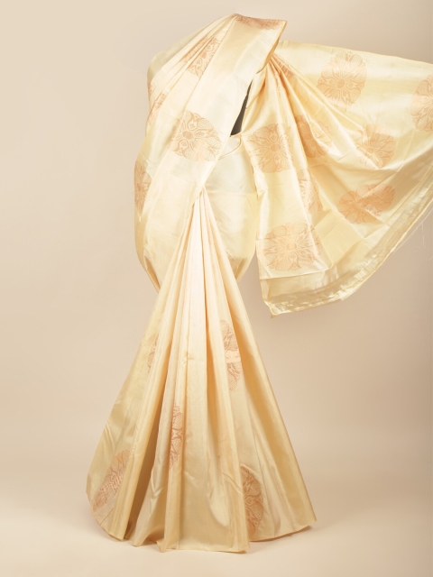 

Pothys Cream-Coloured & Gold-Toned Ethnic Motifs Zari Pure Silk Kanjeevaram Saree