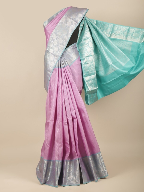 

Pothys Lavender & Silver-Toned Woven Design Zari Pure Silk Kanjeevaram Saree