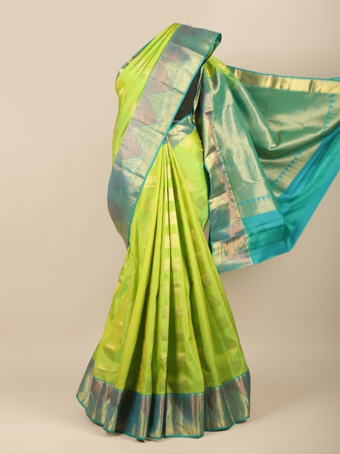 

Pothys Green & Blue Woven Design Zari Pure Silk Half and Half Kanjeevaram Saree