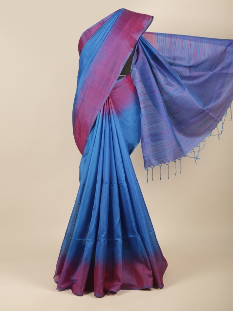 

Pothys Blue & Purple Colourblocked Pure Silk Kanjeevaram Saree