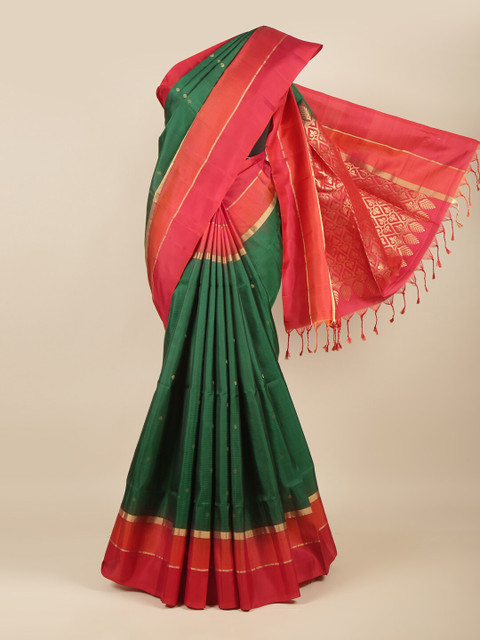 

Pothys Green & Pink Ethnic Motifs Zari Pure Silk Kanjeevaram Saree
