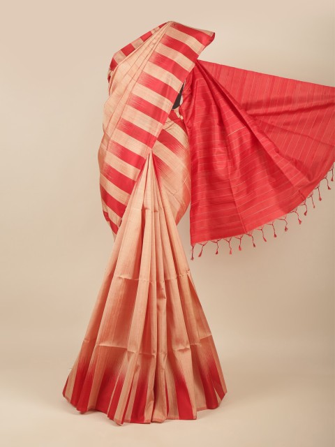 

Pothys Peach-Coloured & Red Pure Silk Kanjeevaram Saree