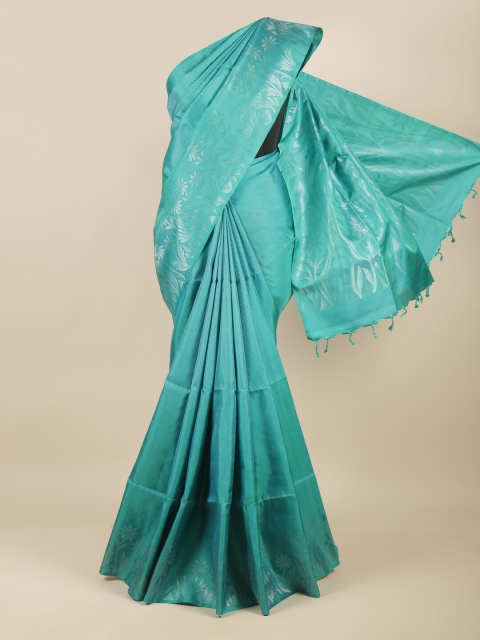 

Pothys Blue & Silver-Toned Floral Zari Pure Silk Kanjeevaram Saree