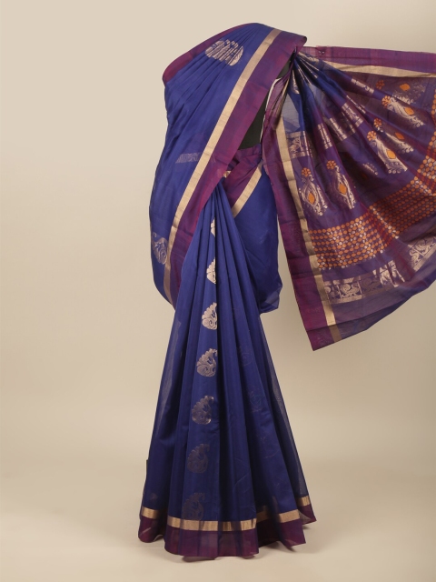 

Pothys Blue & Gold-Toned Ethnic Motifs Zari Pure Silk Saree
