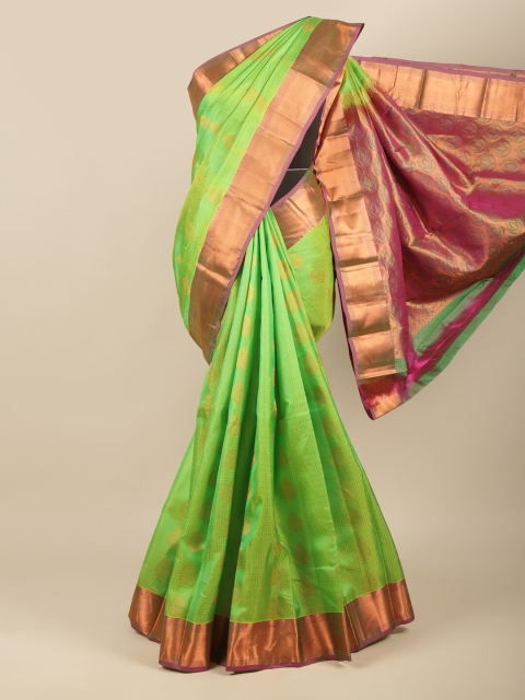 

Pothys Green & Purple Woven Design Pure Silk Kanjeevaram Saree