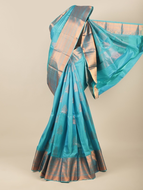 

Pothys Blue & Copper-Toned Ethnic Motifs Zari Pure Silk Kanjeevaram Saree