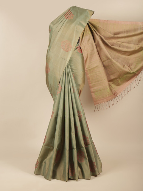 

Pothys Green & Copper-Toned Ethnic Motifs Pure Silk Kanjeevaram Saree