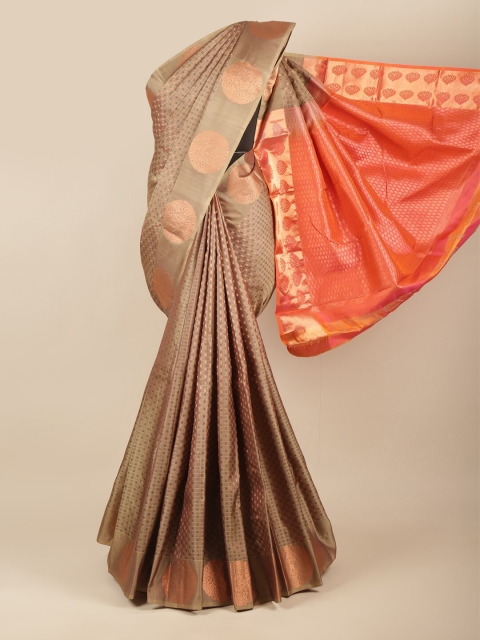 

Pothys Tan & Copper-Toned Ethnic Motifs Zari Pure Silk Kanjeevaram Saree