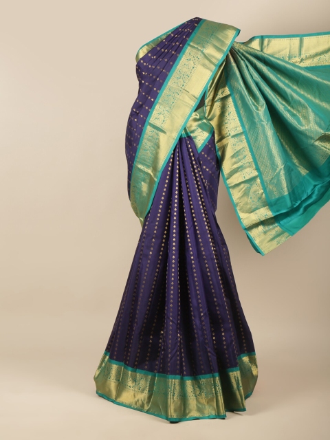 

Pothys Blue & Gold-Toned Woven Design Pure Silk Kanjeevaram Saree