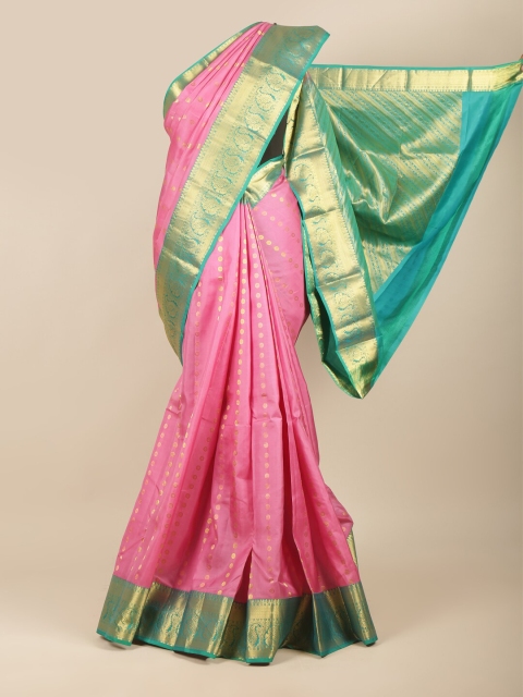 

Pothys Pink & Turquoise Blue Woven Design Zari Pure Silk Kanjeevaram Saree