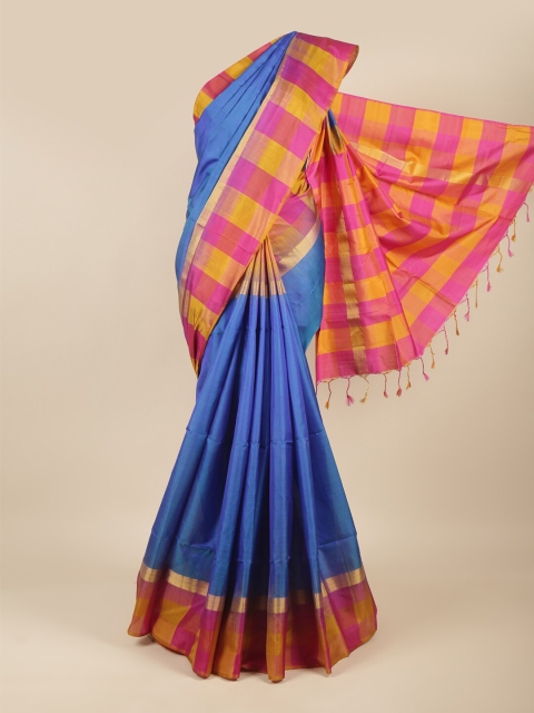 

Pothys Blue & Pink Woven Design Pure Silk Kanjeevaram Saree