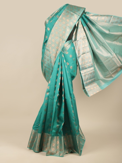 

Pothys Green & Gold-Toned Ethnic Motifs Zari Pure Silk Kanjeevaram Saree