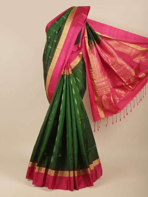 

Pothys Green & Pink Woven Design Pure Silk Kanjeevaram Saree