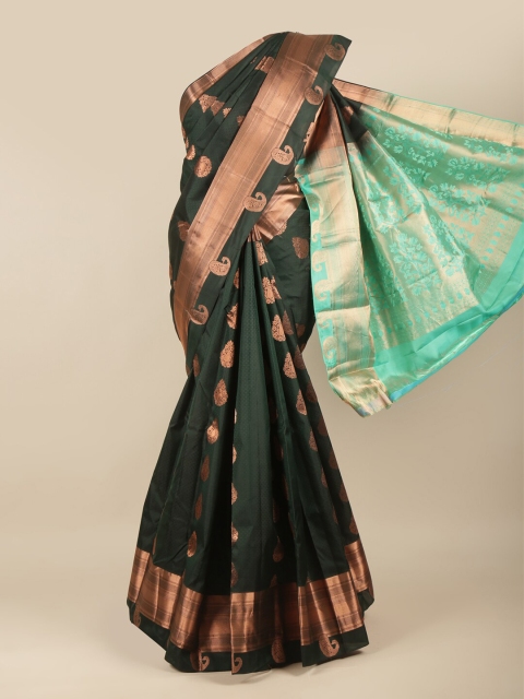 

Pothys Green & Copper-Toned Woven Design Zari Pure Silk Kanjeevaram Saree