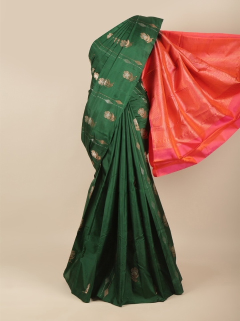 

Pothys Green & Gold-Toned Woven Design Zari Pure Silk Kanjeevaram Saree