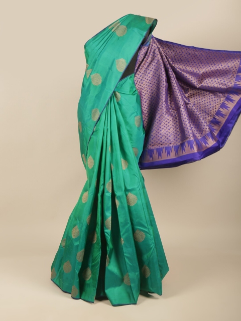

Pothys Green & Blue Woven Design Zari Pure Silk Kanjeevaram Saree