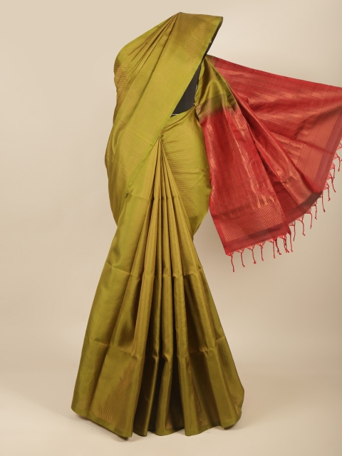 

Pothys Green & Red Zari Pure Silk Kanjeevaram Saree