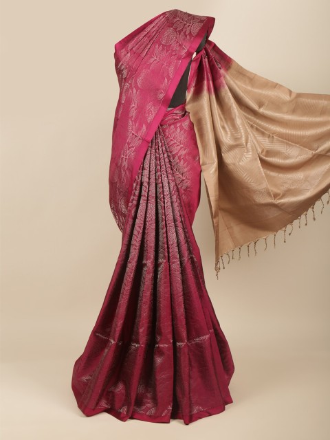 

Pothys Purple & Gold-Toned Floral Pure Silk Kanjeevaram Saree