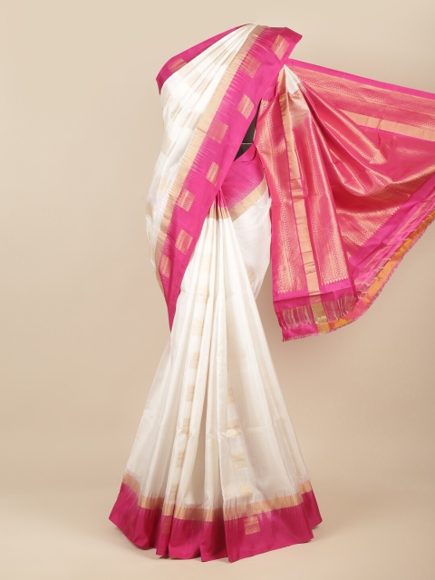 

Pothys White & Pink Woven Design Zari Pure Silk Kanjeevaram Saree
