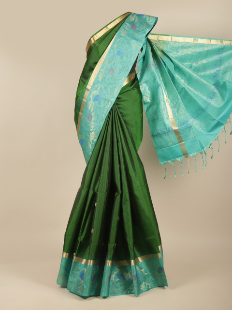 

Pothys Green & Blue Ethnic Motifs Zari Pure Silk Kanjeevaram Saree