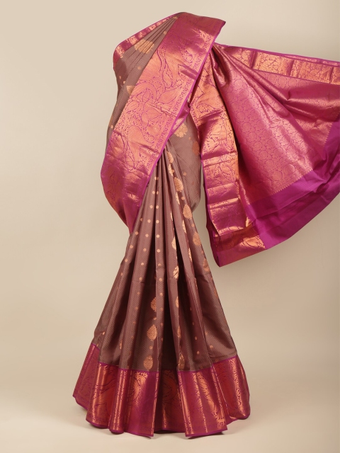 

Pothys Brown & Gold-Toned Ethnic Motifs Zari Pure Silk Kanjeevaram Saree