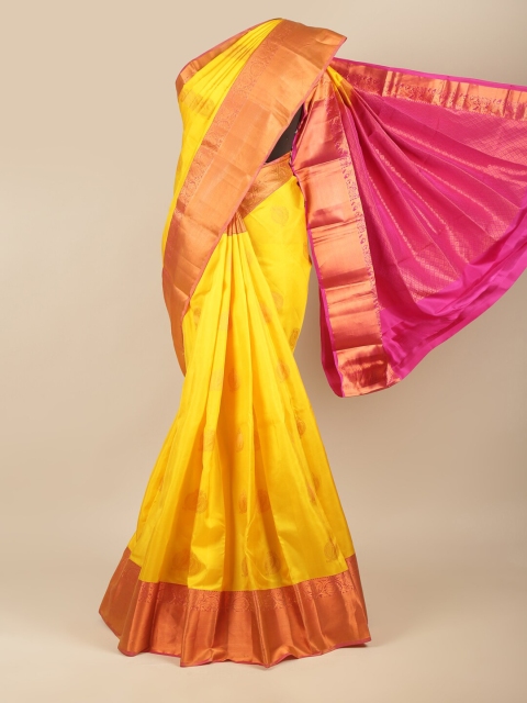 

Pothys Yellow & Pink Woven Design Kanchipuram Pure Silk Saree