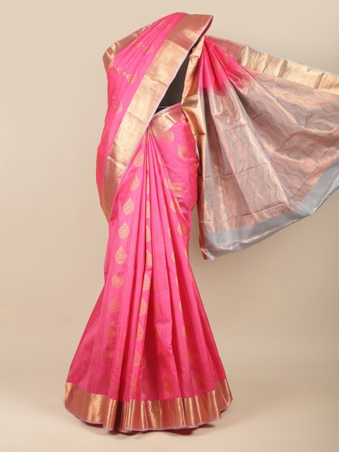 

Pothys Pink & Gold-Toned Ethnic Motifs Zari Pure Silk Kanjeevaram Saree