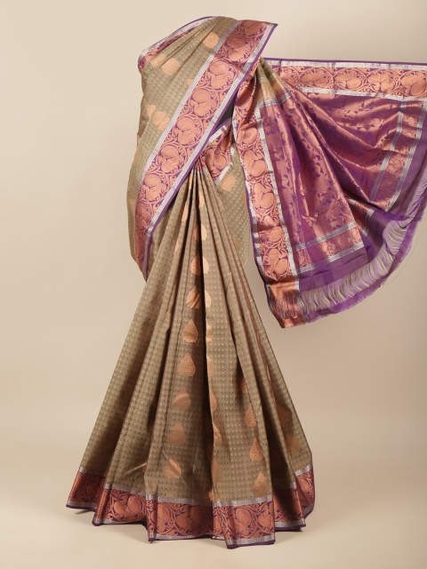 

Pothys Tan & Copper-Toned Ethnic Motifs Zari Pure Silk Kanjeevaram Saree