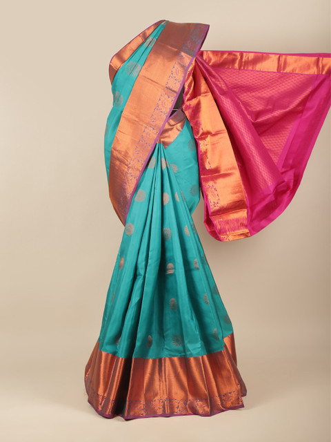 

Pothys Blue & Pink Floral Zari Pure Silk Kanjeevaram Saree