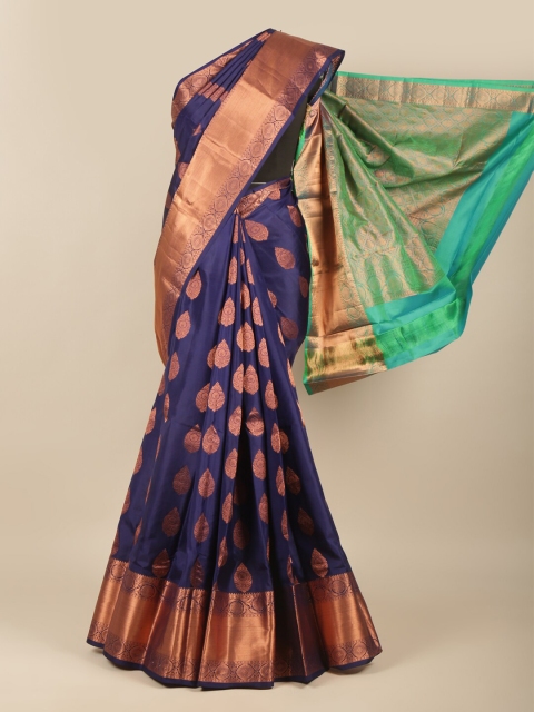 

Pothys Blue & Green Ethnic Motifs Pure Silk Kanjeevaram Saree