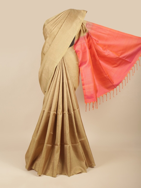 

Pothys Tan & Pink Woven Design Kanchipuram Pure Silk Saree