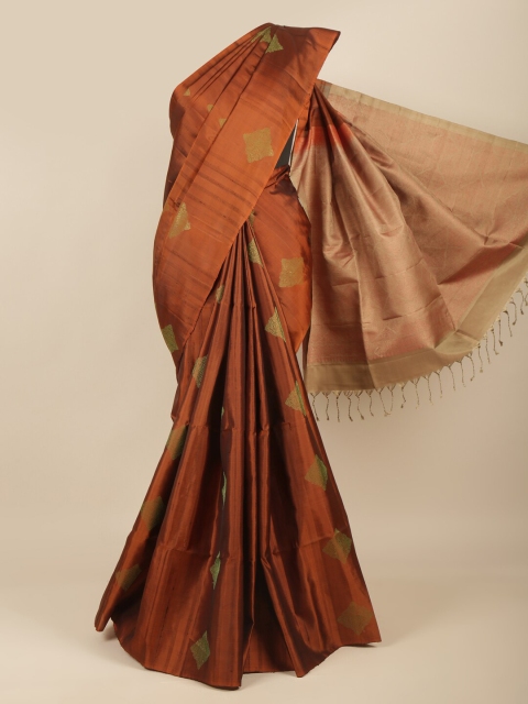 

Pothys Rust & Tan Woven Design Pure Silk Kanjeevaram Saree