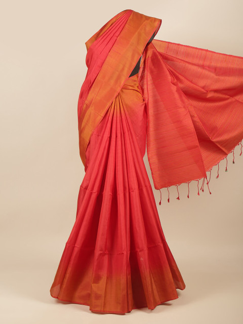 

Pothys Red & Orange Pure Silk Kanjeevaram Saree