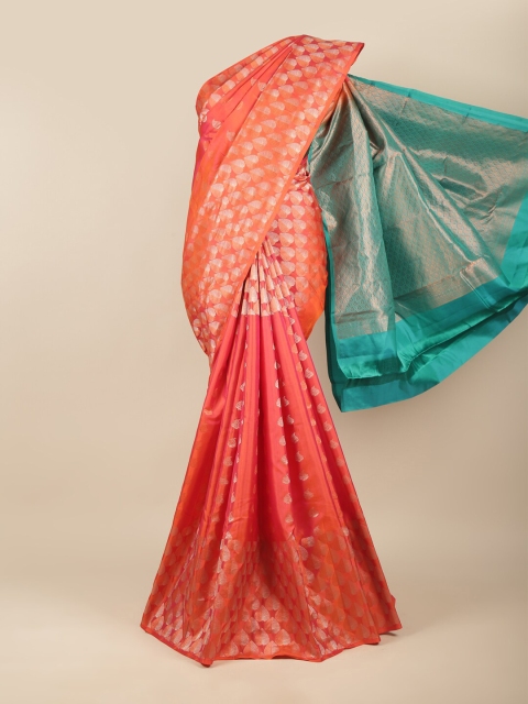 

Pothys Peach-Coloured & Blue Woven Design Zari Pure Silk Kanjeevaram Saree