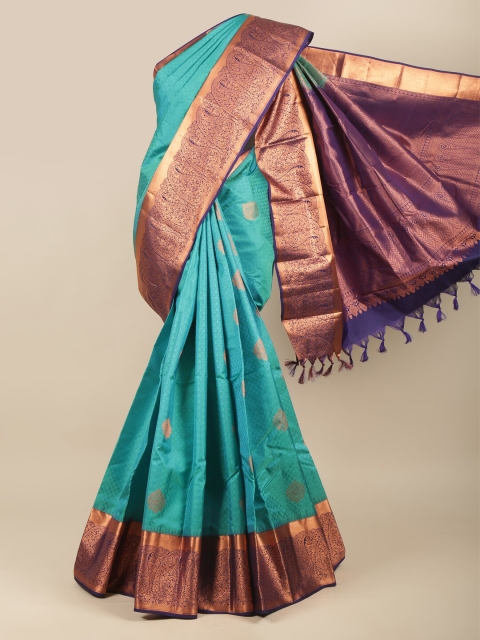 

Pothys Blue & Gold-Toned Paisley Zari Pure Silk Kanjeevaram Saree