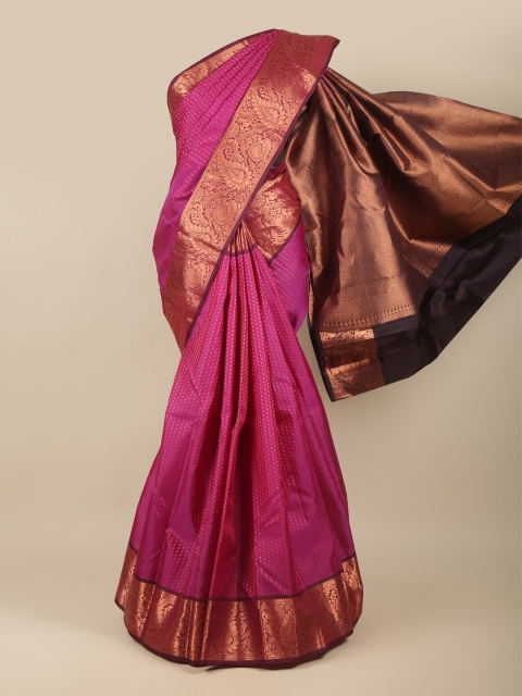 

Pothys Magenta & Copper-Toned Ethnic Motifs Zari Pure Silk Kanjeevaram Saree