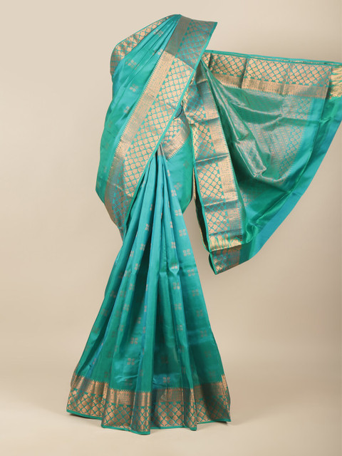 

Pothys Blue & Gold-Toned Ethnic Motifs Pure Silk Kanjeevaram Saree