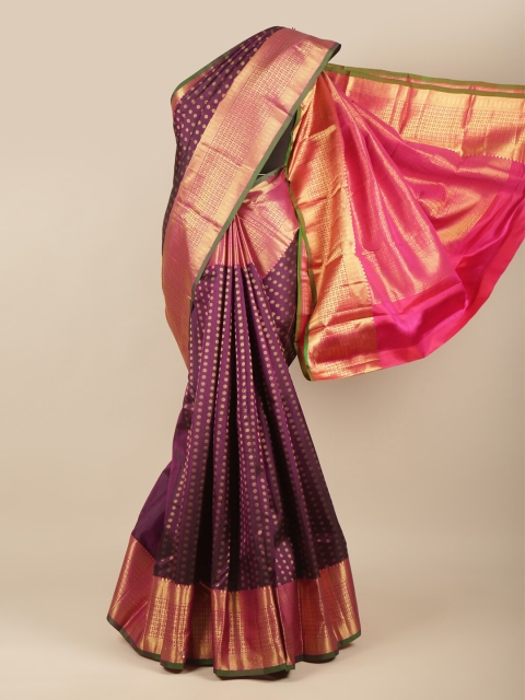 

Pothys Purple & Pink Ethnic Motifs Zari Pure Silk Kanjeevaram Saree