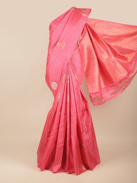 

Pothys Pink & Silver-Toned Woven Design Zari Pure Silk Kanjeevaram Saree