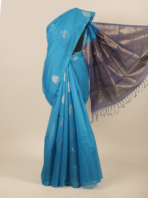 

Pothys Blue & Silver-Toned Ethnic Motifs Pure Silk Saree