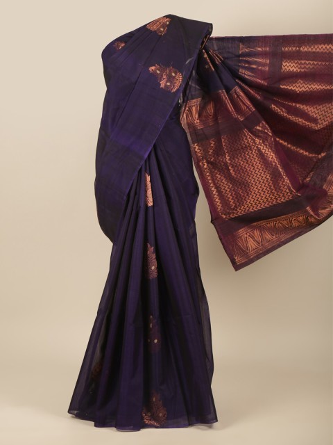 

Pothys Navy Blue & Copper-Toned Ethnic Motifs Zari Pure Silk Saree